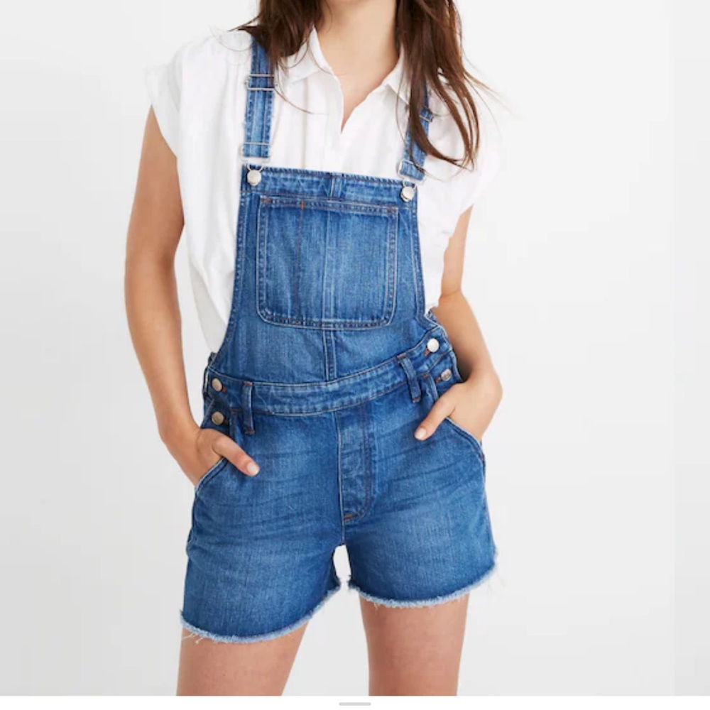 Madewell Blue Denim Short Overalls